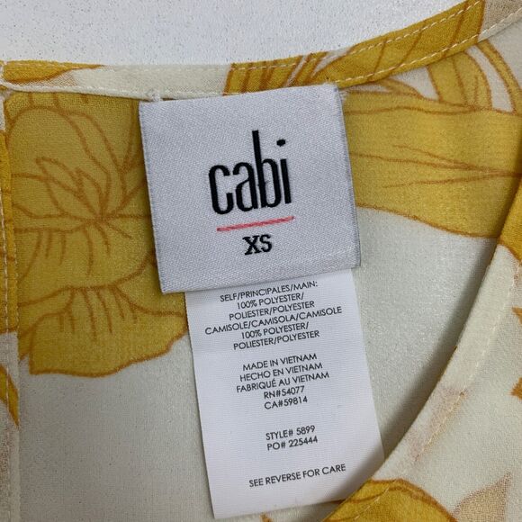 CAbi Blouse Womens XS Extra Small Yellow White Sunrise Floral Ruffle Cap Sleeves - Picture 6 of 11